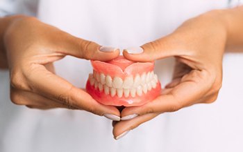 a closeup of dentures in Rochester