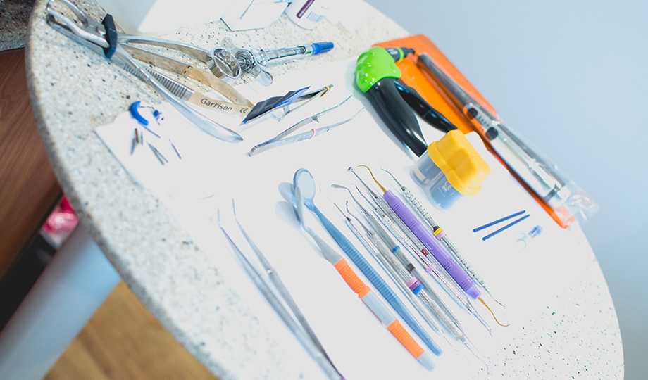 Dentistry tools lined up