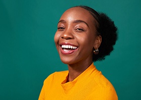 Women pleased with her whiter and brighter smile