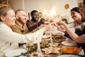 a group of people celebrating during the holidays