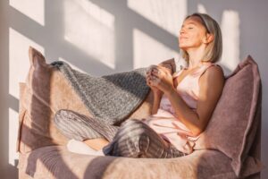Woman relaxing after her bone graft